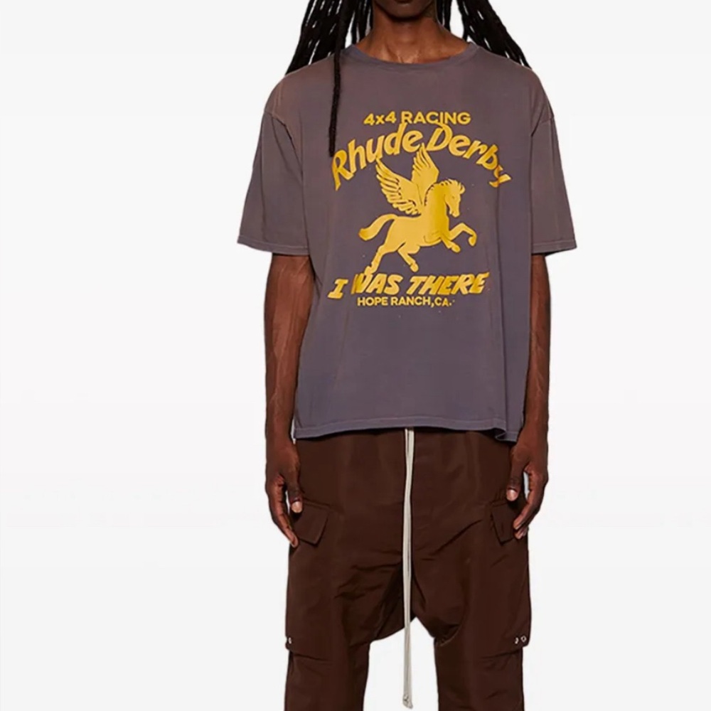 Rhude Derby Logo Print Tee‎ T-Shirt Vintage Grey Size Medium NWT Crewneck Cotton